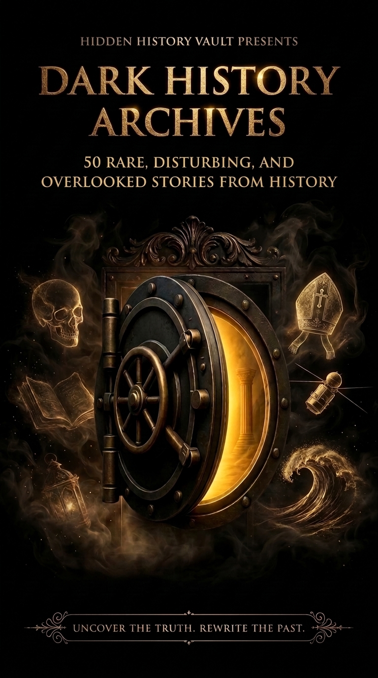 Illustrated vault door from the Dark History Archives visual identity